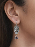 Antique Silver Buddha Face Hook Earrings | AMOLA