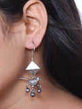 Silver Oxidised Bird Hook Earrings with Metal Ghungroos | AMOLA