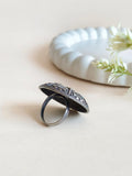 Silver Stone Studded Oxidised Ring | AMOLA