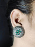 Oxidized Silver Floral Round Studs | AMOLA