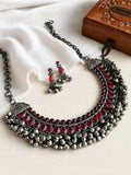 Traditional Silver Replica Oxidised Stones Necklace Set with Ghungroos | AMOLA