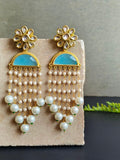 Gold Plated Long Earring with D Shape Monalisa Stone | AMOLA