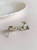 Textured Floral Pearl Accent Silver Studs | AMOLA