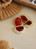 Gold Plated Earring with Monalisa Stone and Pearl | AMOLA