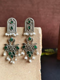 Elegant Flower Bouquet Dangler Earrings with Jade Stones and Pearls | AMOLA