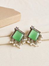 Silver-Plated Square Monalisa Pearl Stud Earrings – Casual Elegance | AMOLA