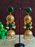 18K Gold Plated Long Jhumka with Monalisa Stone and Pearl | AMOLA