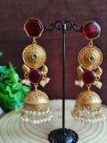 18K Gold Plated Long Jhumka with Monalisa Stone and Pearl | AMOLA