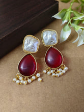 Gold Plated Pearl Earring with Monalisa Stone | AMOLA