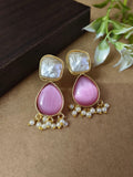 Gold Plated Pearl Earring with Monalisa Stone | AMOLA