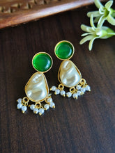 Gold Plated Earring with Pearl and Monalisa Stone | AMOLA