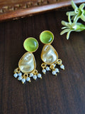 Gold Plated Earring with Pearl and Monalisa Stone | AMOLA