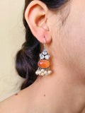 German Silver Oval Monalisa Pearl Drop Hook Earrings | AMOLA