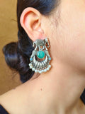 Broad Elephant Earrings with Monalisa Stone & Pearl Drops | AMOLA