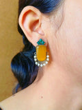 German Silver Monalisa Stud Earrings with Pearl Drops Elegance | AMOLA