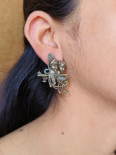 Antique Silver Radhe Krishna Spiritual Stud Earrings – Divine Style | AMOLA