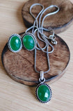 Green Onyx Oxidized chain Pendant Set | AMOLA