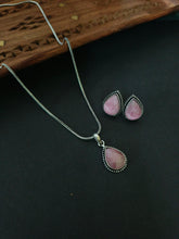 Silver Plated Teardrop Stone chain pendant Set