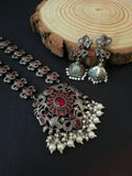 Traditional Silver Replica Pearl Drop Necklace Set | AMOLA