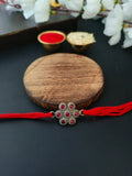 Cluster Red Stone Rakhi in Oxidized Silver Finish | AMOLA