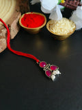 Elegant Red Stone & Pearl Drop Rakhi | AMOLA