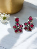 Antique Oxidised Floral Silver Stud Earring | AMOLA