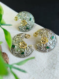 Half Moon Floral Dual Tone Earrings & Adjustable Ring Combo | AMOLA