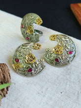 Half Moon Floral Dual Tone Earrings & Adjustable Ring Combo | AMOLA