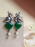 Oxidised Peacock Earrings with Monalisa Stone & Pearl Accents | AMOLA