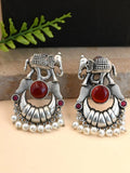 Broad Elephant Earrings with Monalisa Stone & Pearl Drops | AMOLA