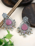 Monalisa Pearl Silver-Plated Oxidized Stud Earrings for Ethnic Wear | AMOLA