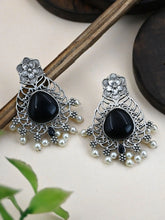 Monalisa Pearl Silver-Plated Oxidized Stud Earrings for Ethnic Wear | AMOLA