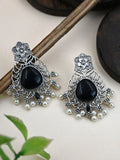Monalisa Pearl Silver-Plated Oxidized Stud Earrings for Ethnic Wear | AMOLA