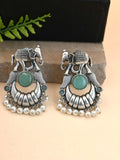 Broad Elephant Earrings with Monalisa Stone & Pearl Drops | AMOLA