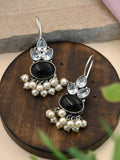 German Silver Oval Monalisa Pearl Drop Hook Earrings | AMOLA