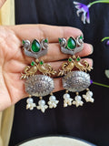 Exquisite Two-Tone Oxidized Peacock Dangler Earrings for Elegance | AMOLA