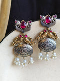 Exquisite Two-Tone Oxidized Peacock Dangler Earrings for Elegance | AMOLA