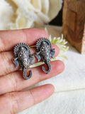 Oxidised 925 Silver Ganesha Stud Earrings | AMOLA