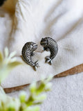 Graceful Silver Oxidised Fish Stud Earrings | AMOLA
