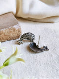 Graceful Silver Oxidised Fish Stud Earrings | AMOLA