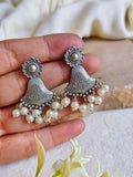 Antique Silver Pearl Stud Earrings | AMOLA