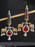 Dual Tone Oxidised Gemstone Earrings | AMOLA
