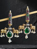 Dual Tone Oxidised Gemstone Earrings | AMOLA