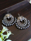 Antique Lotus Floral Oxidised Hook Earrings | AMOLA