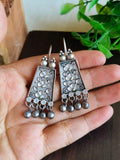 Floral Oxidised Silver Daily Hook Earrings | AMOLA