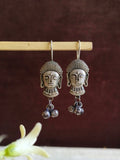 Antique Silver Buddha Face Hook Earrings | AMOLA