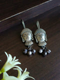 Antique Silver Buddha Face Hook Earrings | AMOLA
