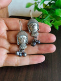 Antique Silver Buddha Face Hook Earrings | AMOLA