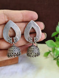 Silver Oxidised Motif Design Jhumka Earrings | AMOLA