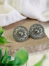 Oxidised Silver Floral Round Stud Earrings | AMOLA